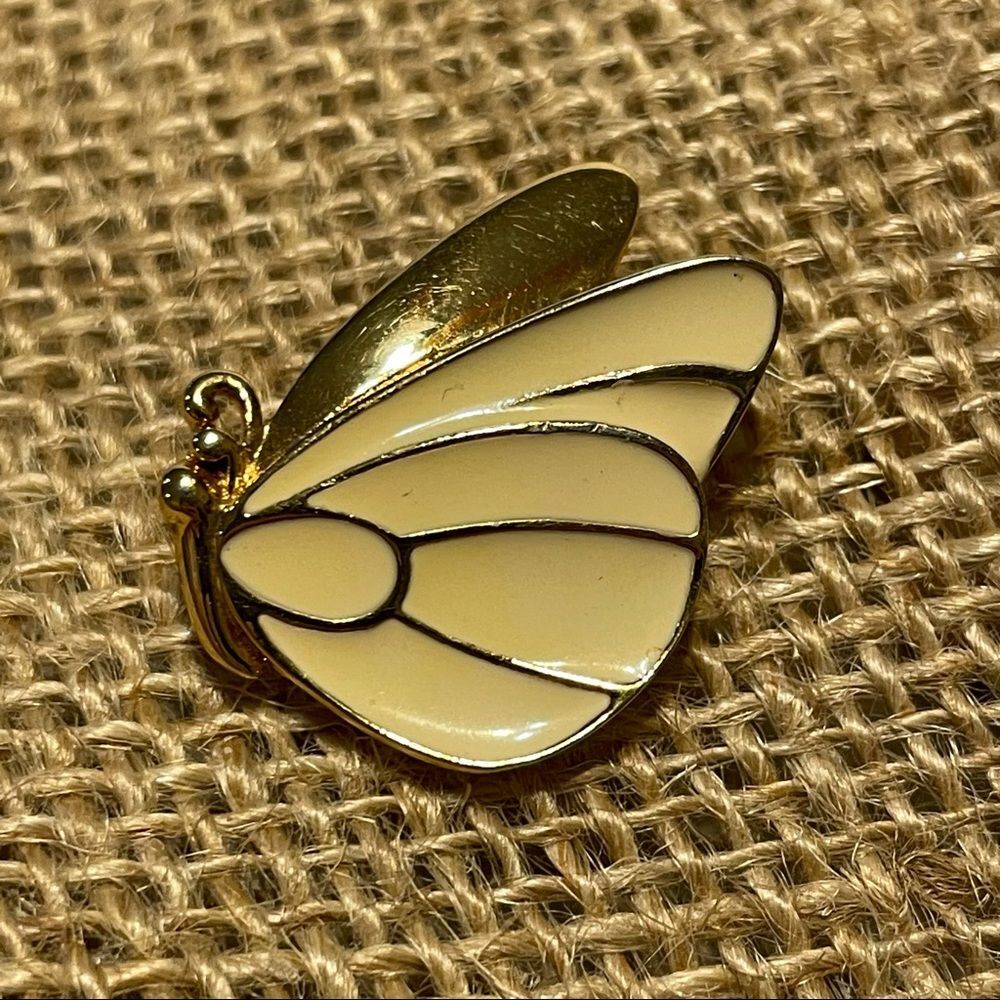 vintage Monet Pin Brooch cream enamel butterfly